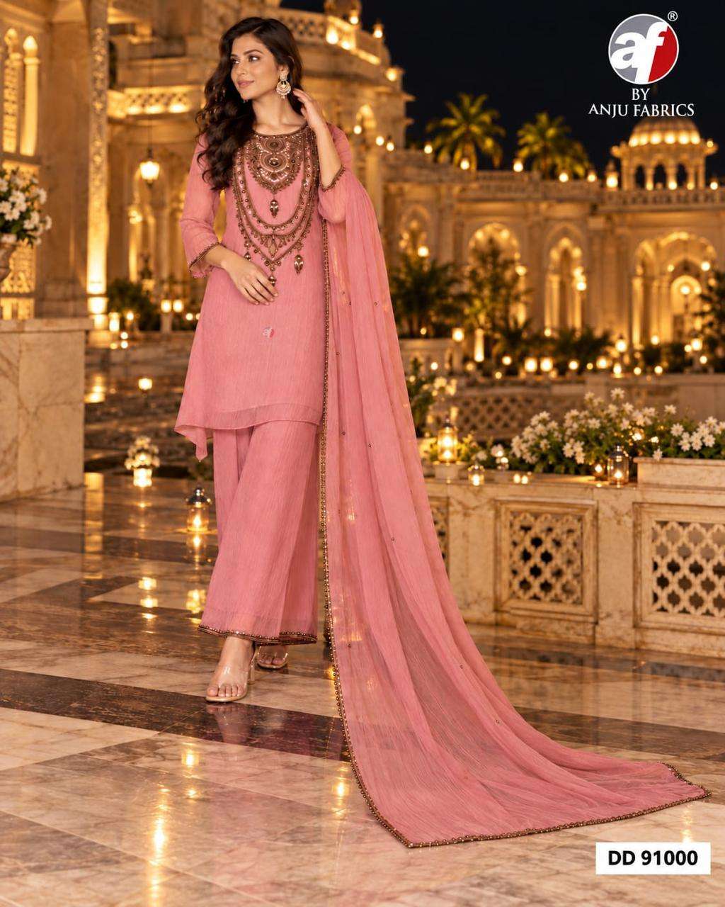 ANJU FABRICS DD 91000 HEAVY SHORT KURTI WIDE PANT WITH DUPATTA FOR CLOTHING PARTY TYPE